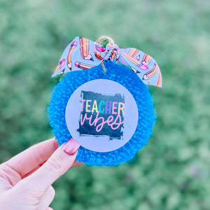 CUCUMBER MELON TEACHER VIBES COLORFUL BLUE FRESHIE WITH RIBBON