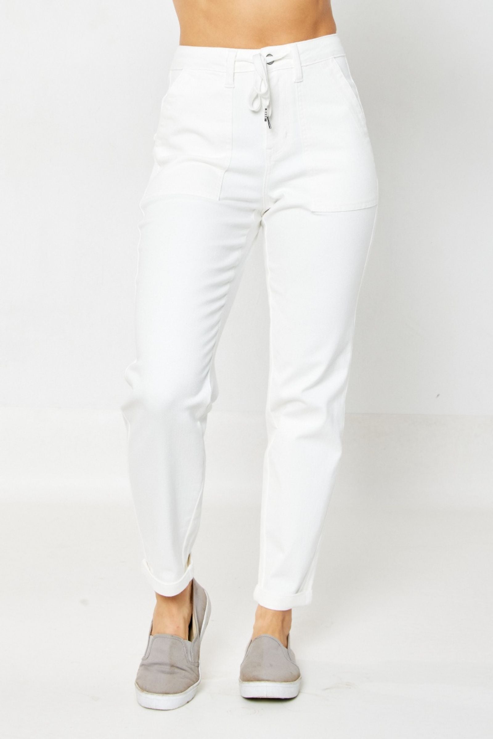 JUDY BLUE WHITE HIGH WAIST CUFFED JOGGERS DENIM