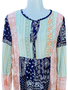 Navy Misty Rose Paisley Patchwork Top