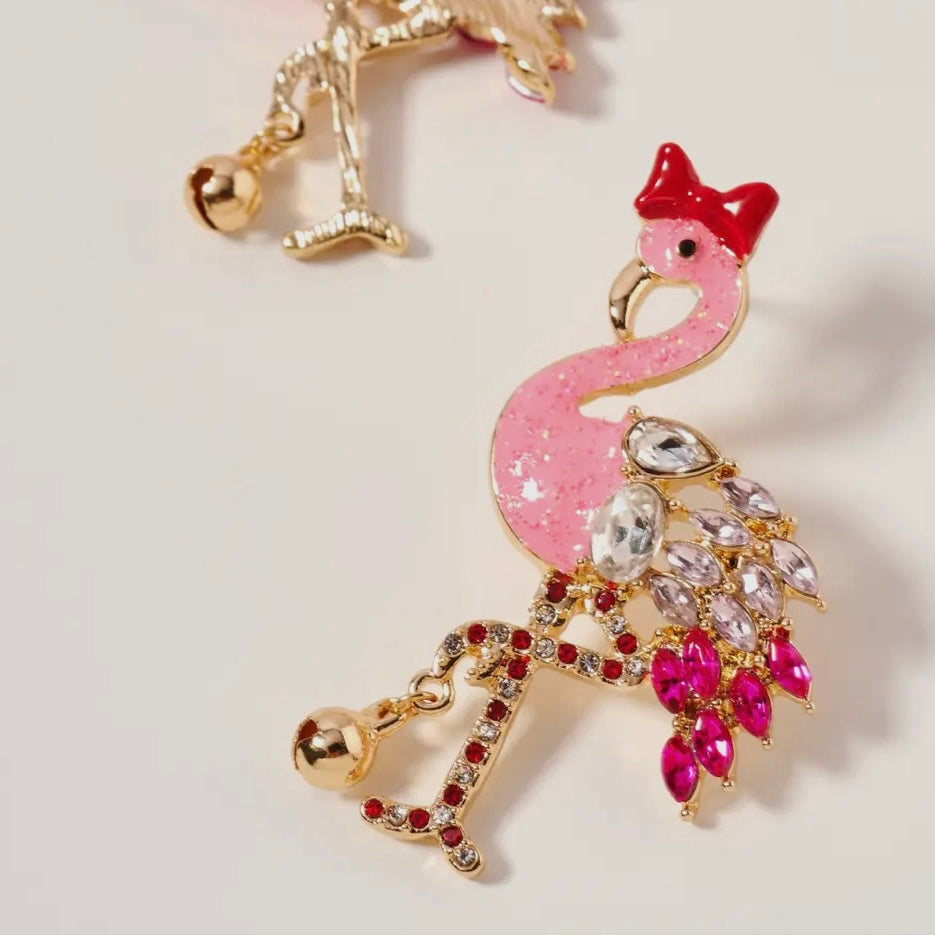 FLAMINGO RHINESTONE CHRISTMAS ENAMEL EARRINGS