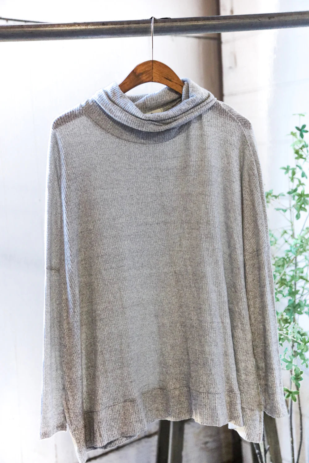 GREY COWL NECK HACCI SWEATER LONGSLEEVE TOP-PLUS