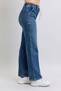 JOGGER STYLE DRAWSTRING WIDE LEG MEDIUM WASH HIGH WAIST JUDY BLUE DENIM-PLUS