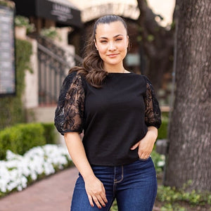 Midnight Blossom Black Sequin Puff Sleeve Top