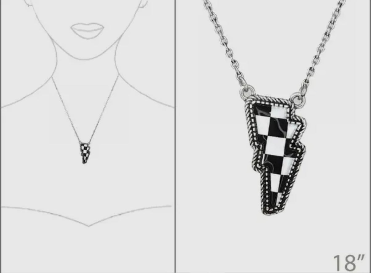LIGHTNING BOLT CHECKERED PRINT NECKLACE