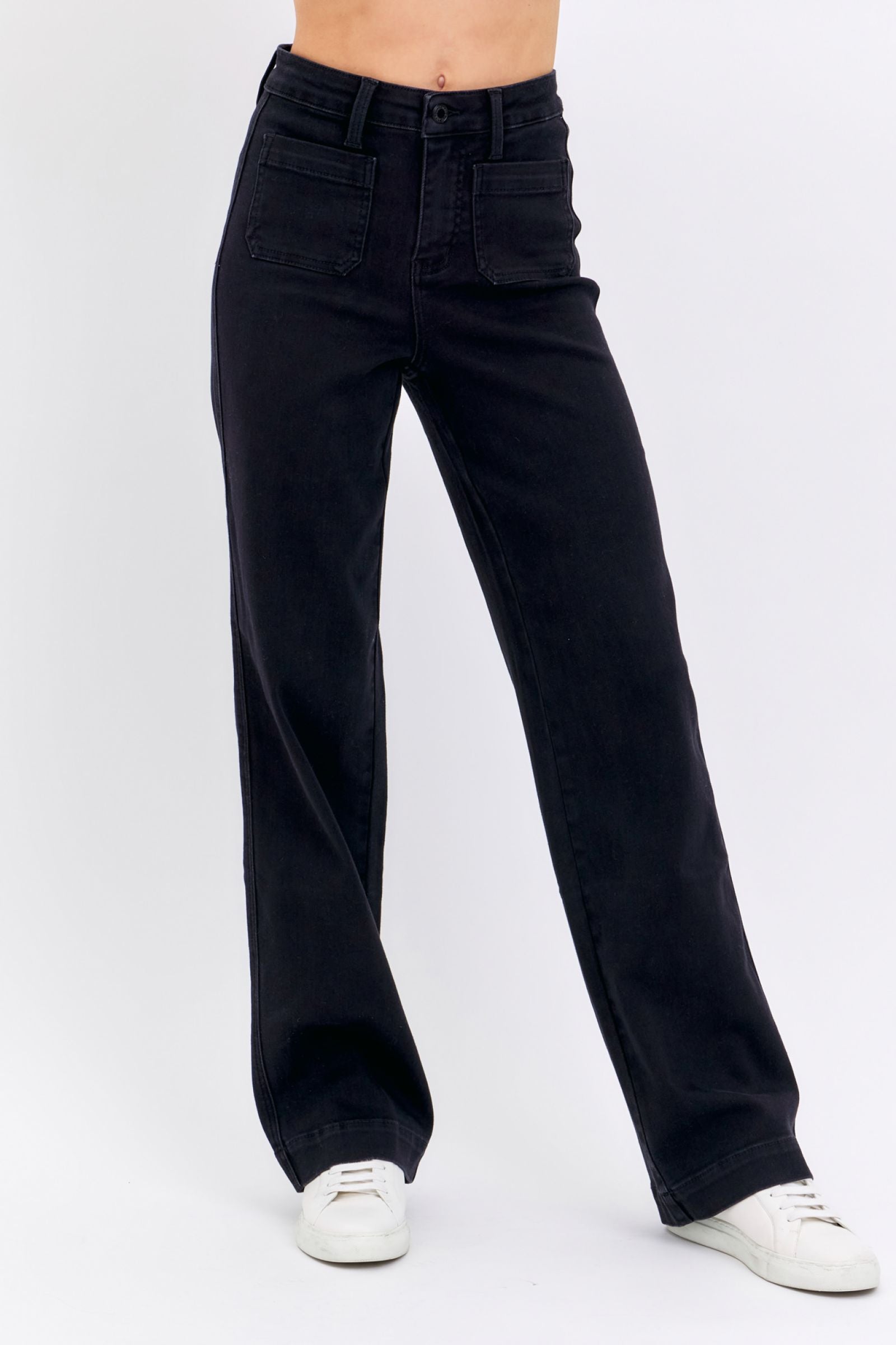 BLACK HIGH WAIST PATCH POCKET STRAIGHT JUDY BLUE DENIM-PLUS