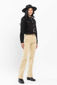 Mid Rise Khaki Garment Dyed Slim Boot Judy Blue Denim