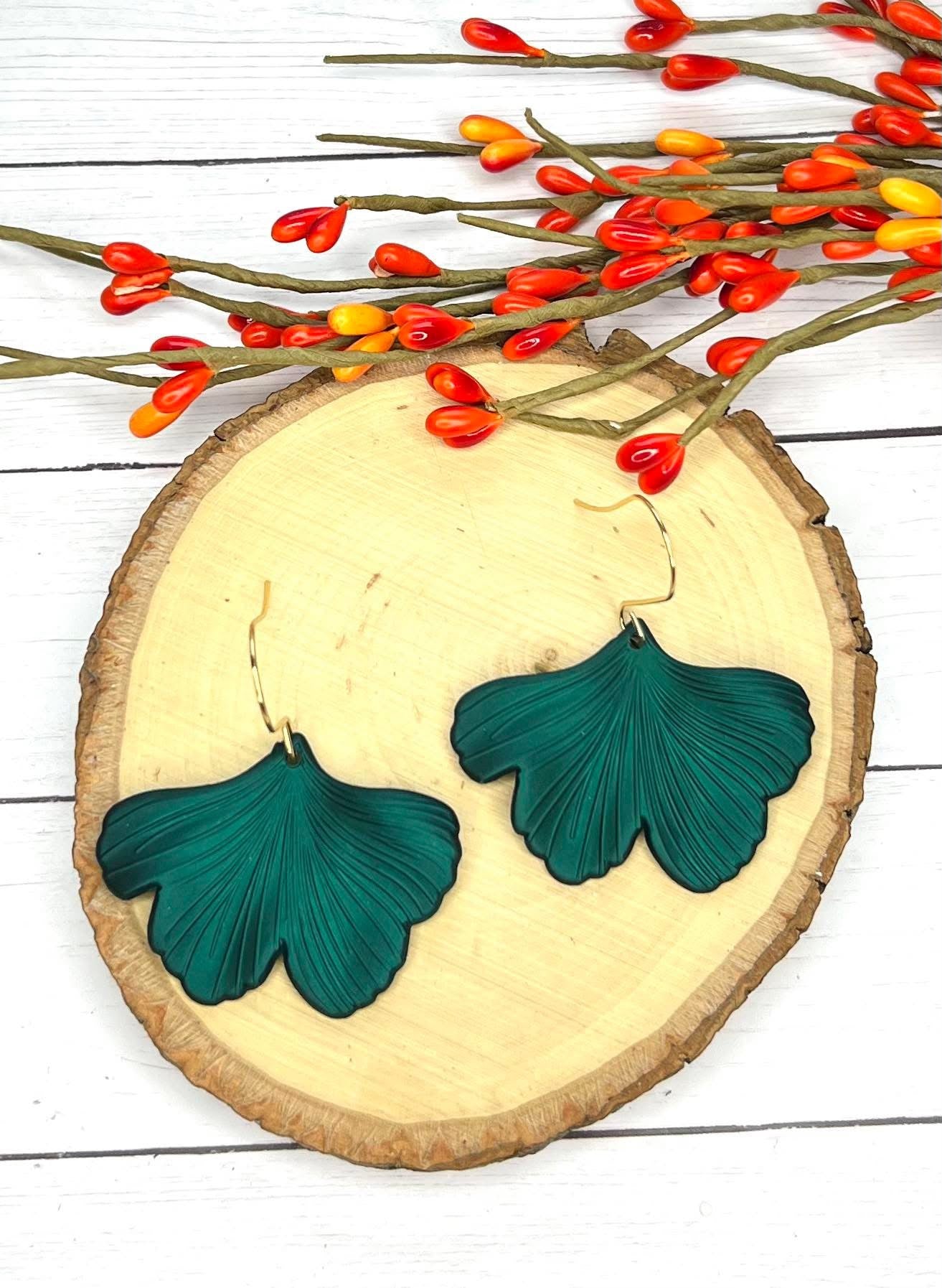 GINKGO LEAVES SOLID COLORS HANDMADE EARRINGS BY B.O.D