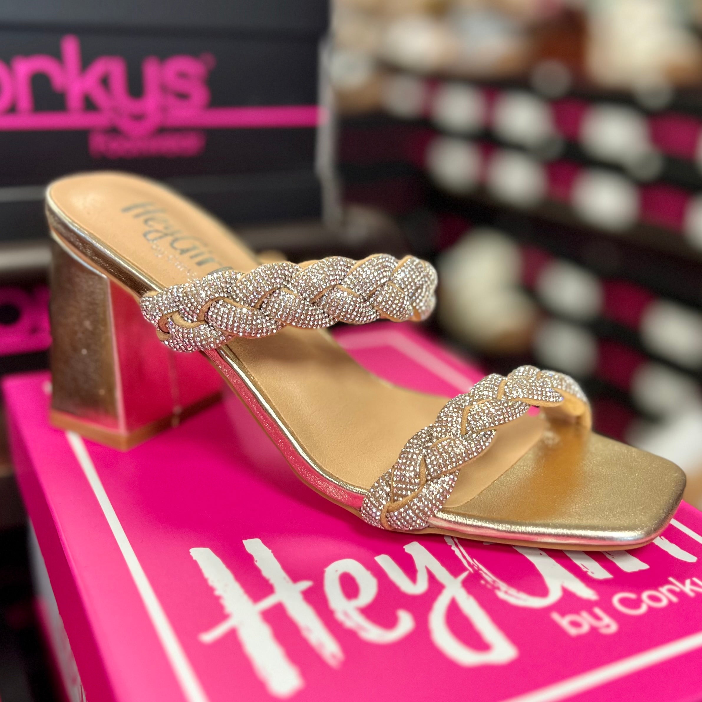 GOLD BLINGY HEELS FRENCH KISS CORKYS SHOES