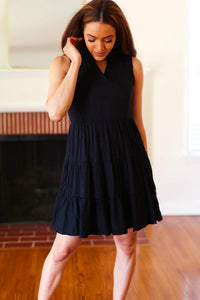 BLACK TIERED SLEEVELESS DRESS