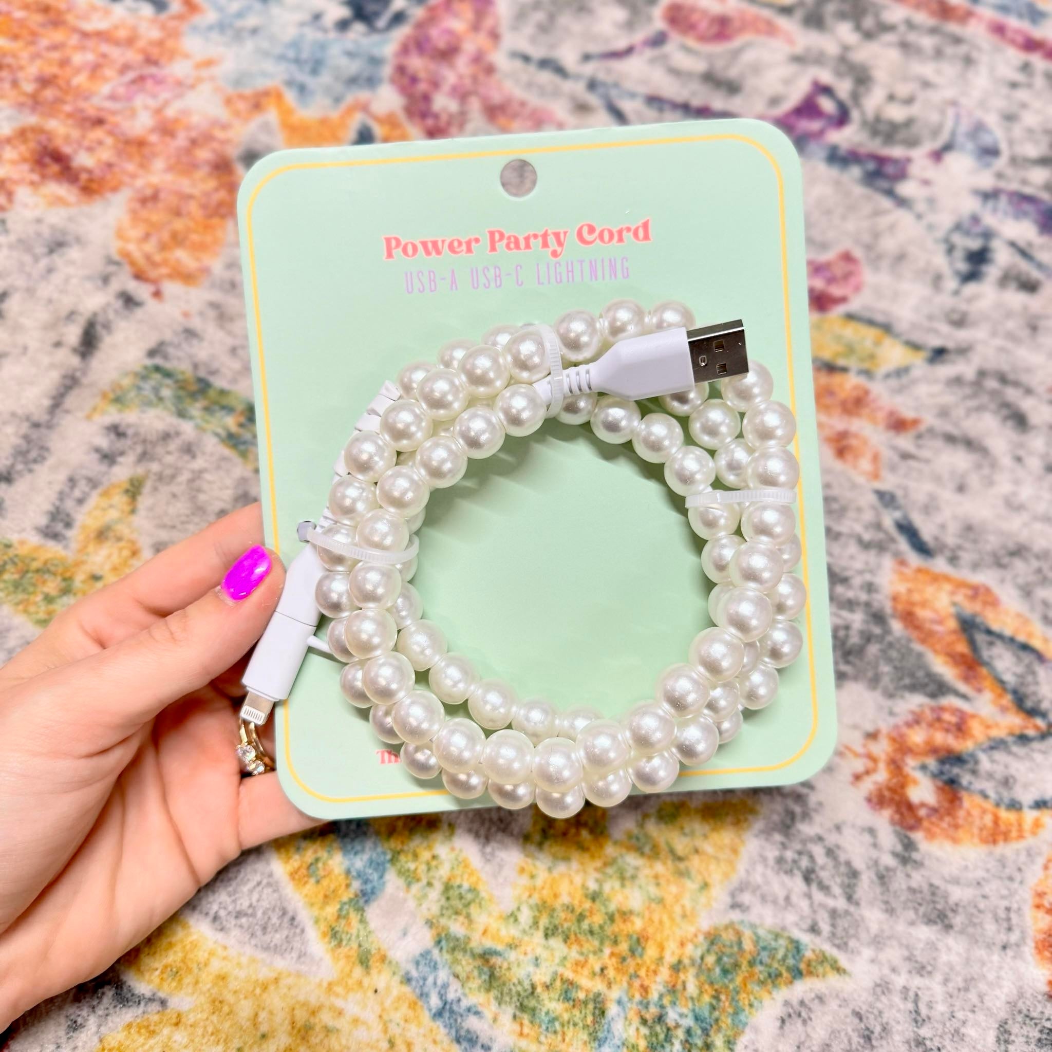 FANCY SMANCY BEADED CHARGING CABLES (USB-A TO DUAL USB-C / LIGHTENING 3 FOOT