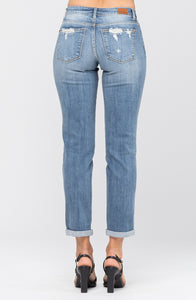 Mid Rise Destroyed Boyfriend Medium Wash Judy Blue Denim-PLUS