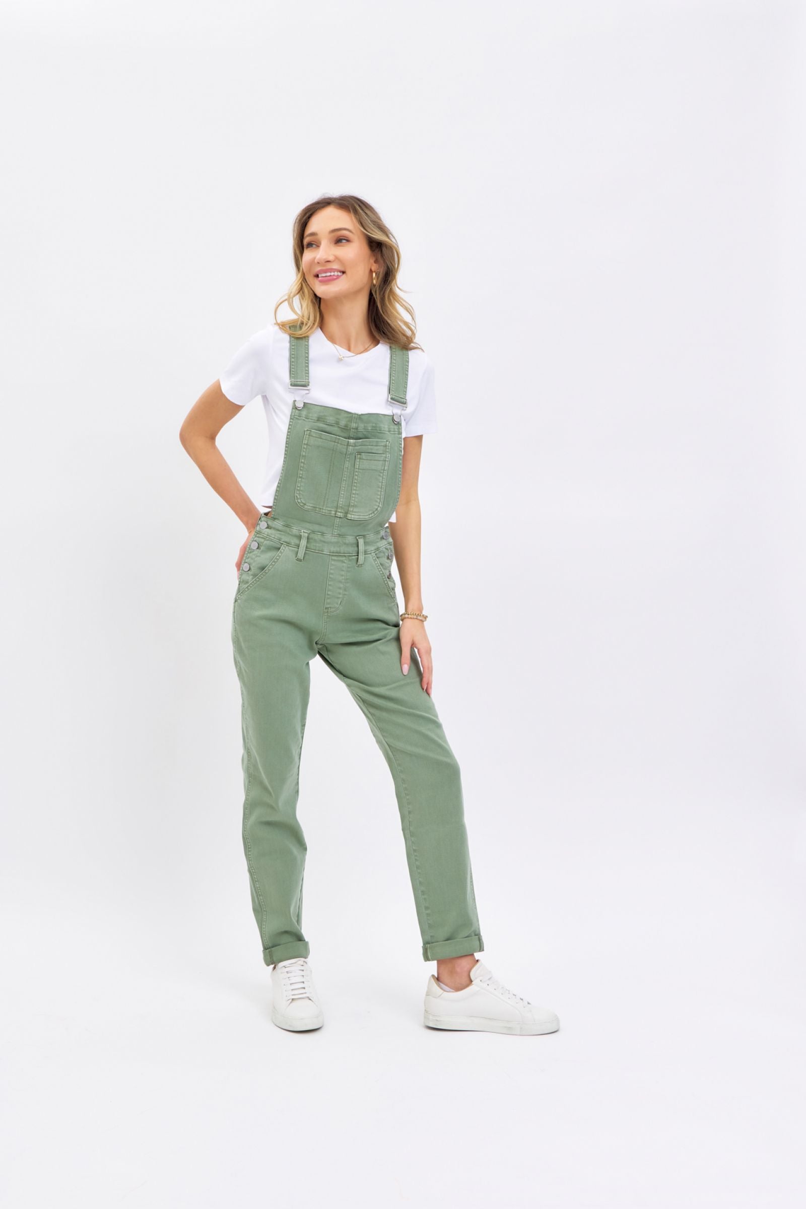 JUDY BLUE SAGE HIGH WAIST GARMENT DYED OVERALLS BOYFRIEND FIT DENIM