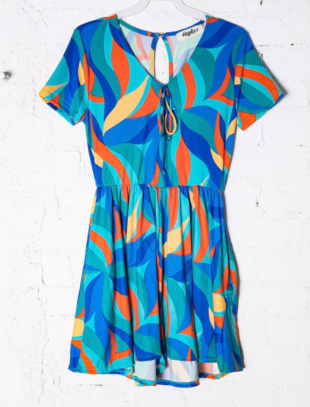 BLUE CORAL PEACH TEAL BUTTERY SOFT TIE VNECK SHORT SLEEVE ROMPER