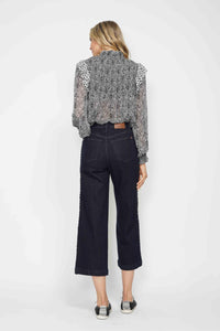 RINSE WASH HIGH WAIST SIDE SEAM BRAIDED DETAIL WIDE LEG CROPPED JUDY BLUE DENIM