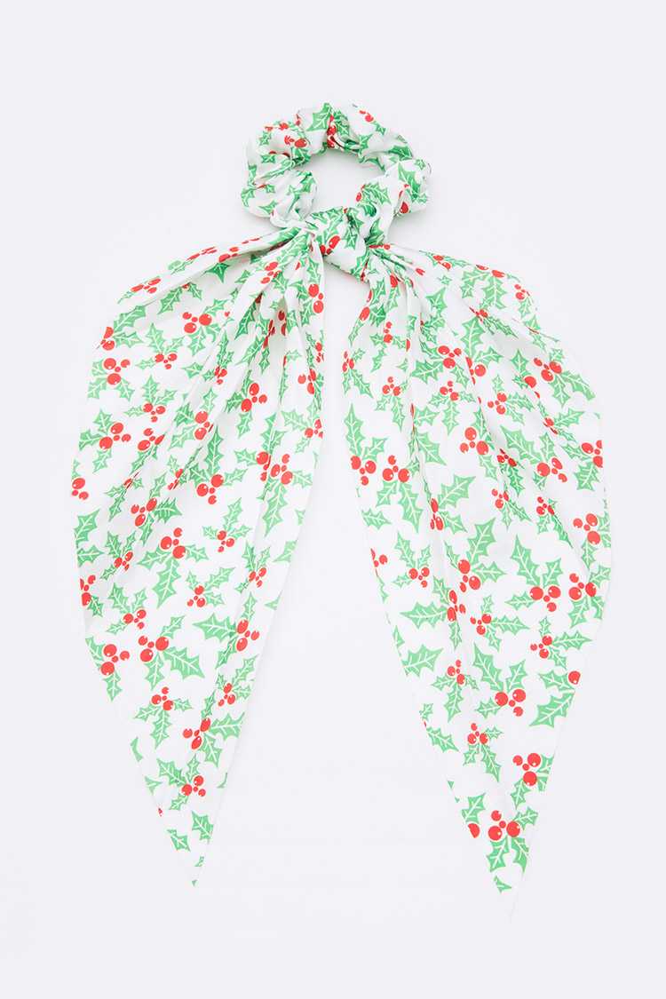 SATIN HAIR SCRUNCHIE SCARF RIBBON WITH CHRISTMAS PRINTS