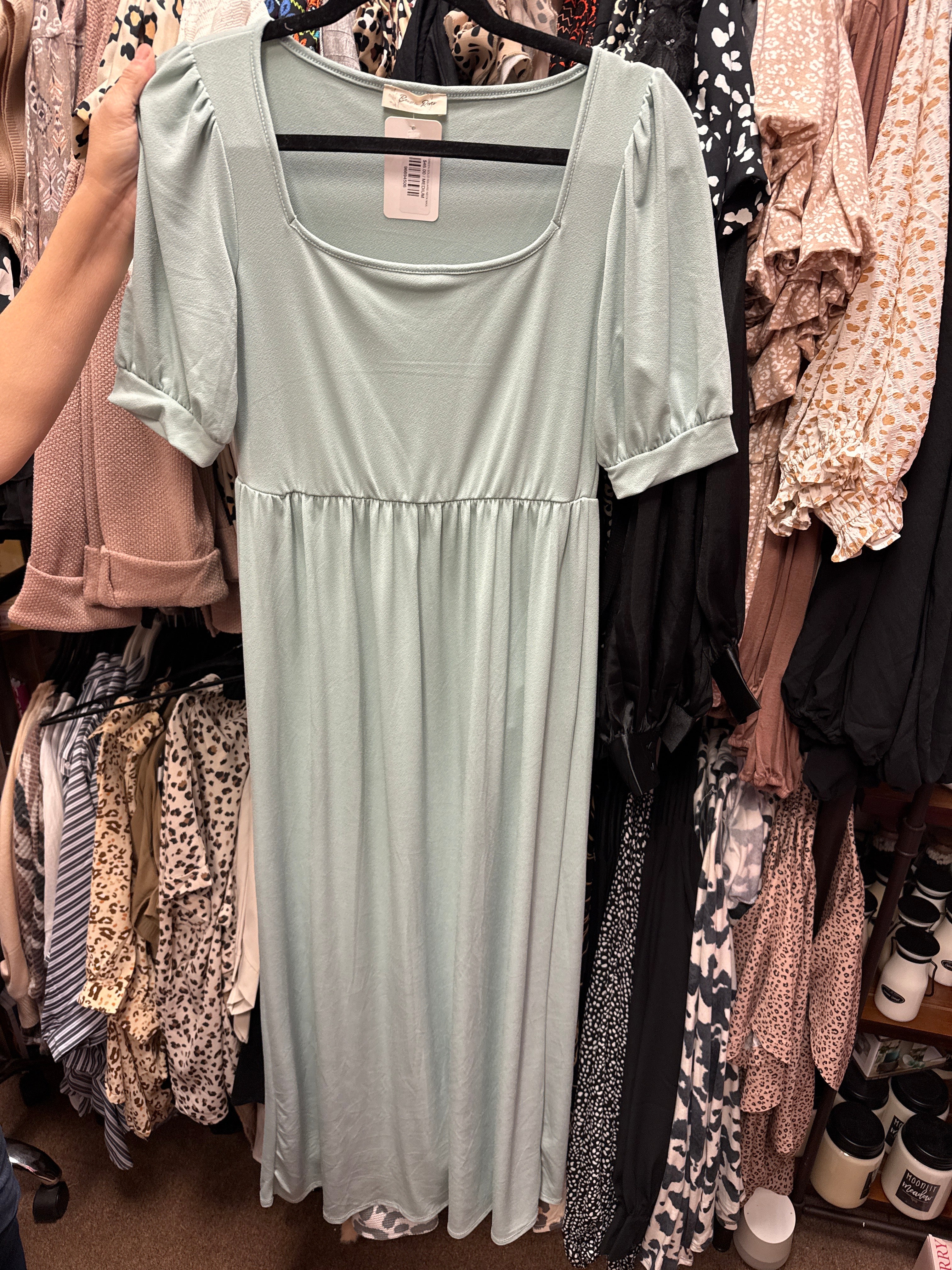 SAGE GREEN SOLID SQUARE NECK MAXI DRESS- SALE