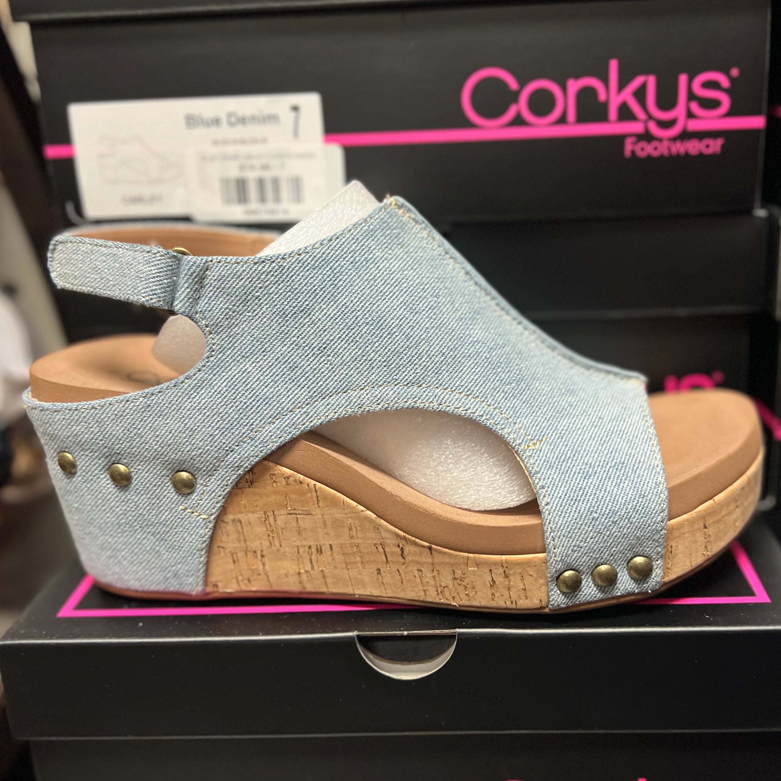 BLUE DENIM CARLEY CORKYS SANDAL WEDGES