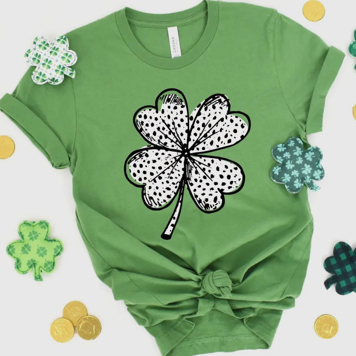 DALMATIAN PRINT SPOTTED BLACK & WHITE CLOVER LUCKY TEE