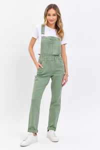 JUDY BLUE SAGE HIGH WAIST GARMENT DYED OVERALLS BOYFRIEND FIT DENIM