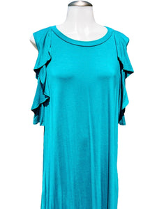 Teal Ruffle Cold Shoulder Dress-PLUS