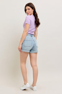 LIGHT WASH JOGGERS HIGH WAIST CUFFED DENIM SHORTS BY JUDY BLUE-PLUS