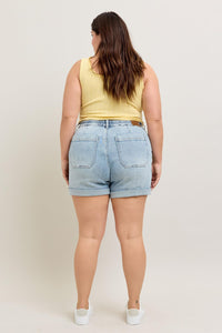 LIGHT WASH JOGGERS HIGH WAIST CUFFED DENIM SHORTS BY JUDY BLUE-PLUS