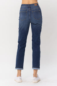 DARKWASH HIGH WAIST COOL DENIM SUSTAINABLE CUFF BOYFRIEND JUDY BLUE DENIM-PLUS