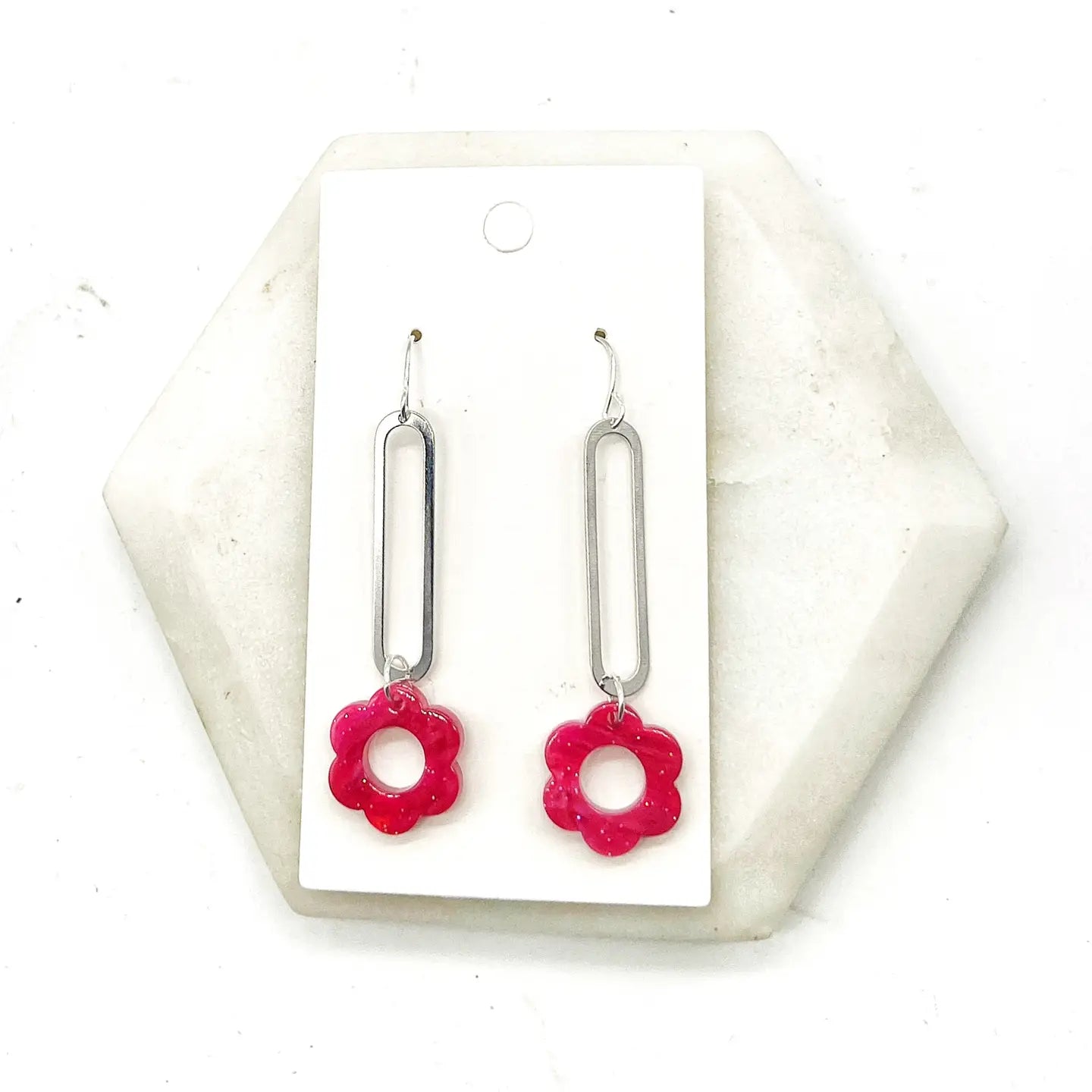 BERRY DAISY FLOWER MINIMALIST LOOP DROP HANDMADE BBB EARRINGS