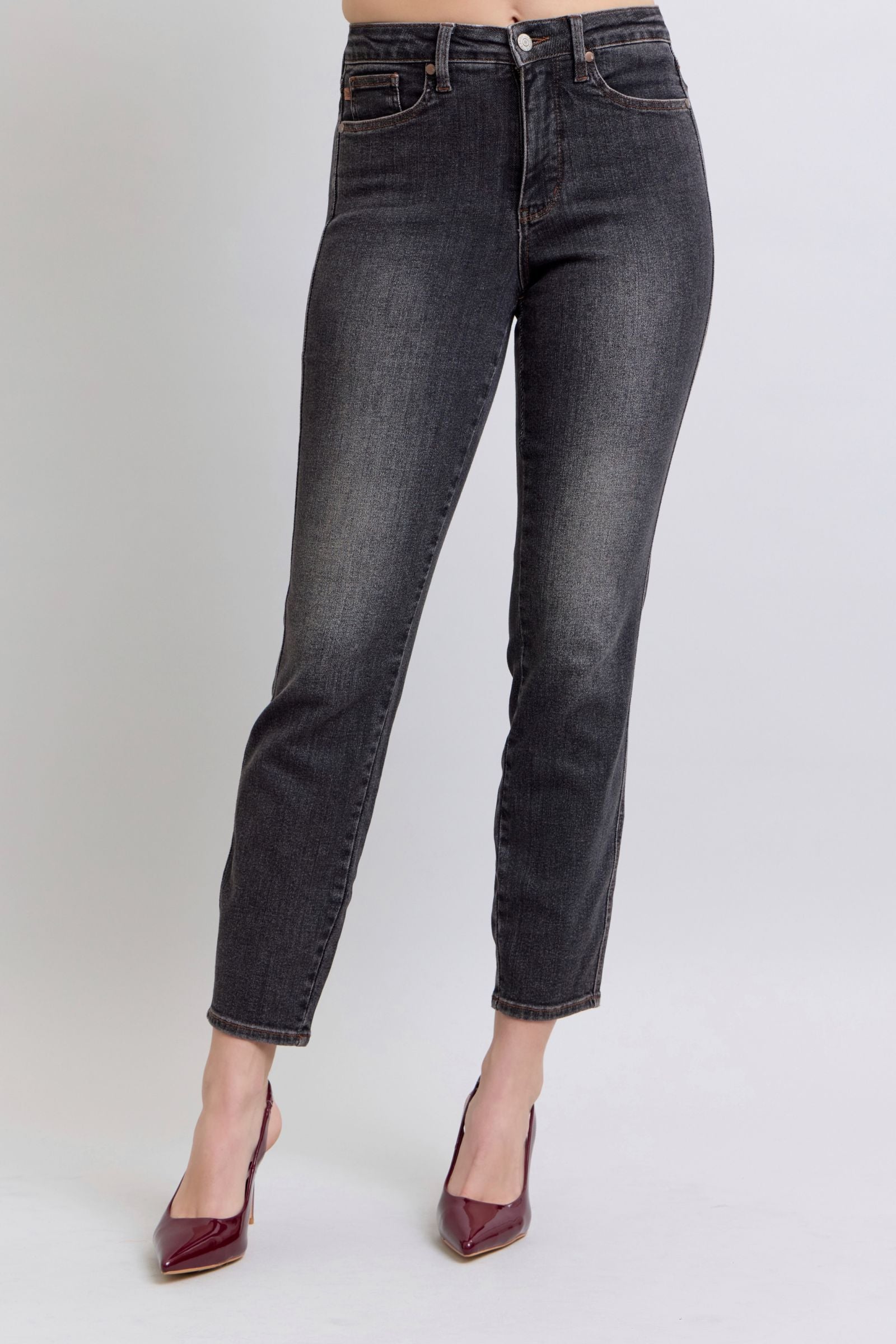 BLACK VINTAGE WASH MID RISE TUMMY CONTROL SLIM FIT JUDY BLUE DENIM