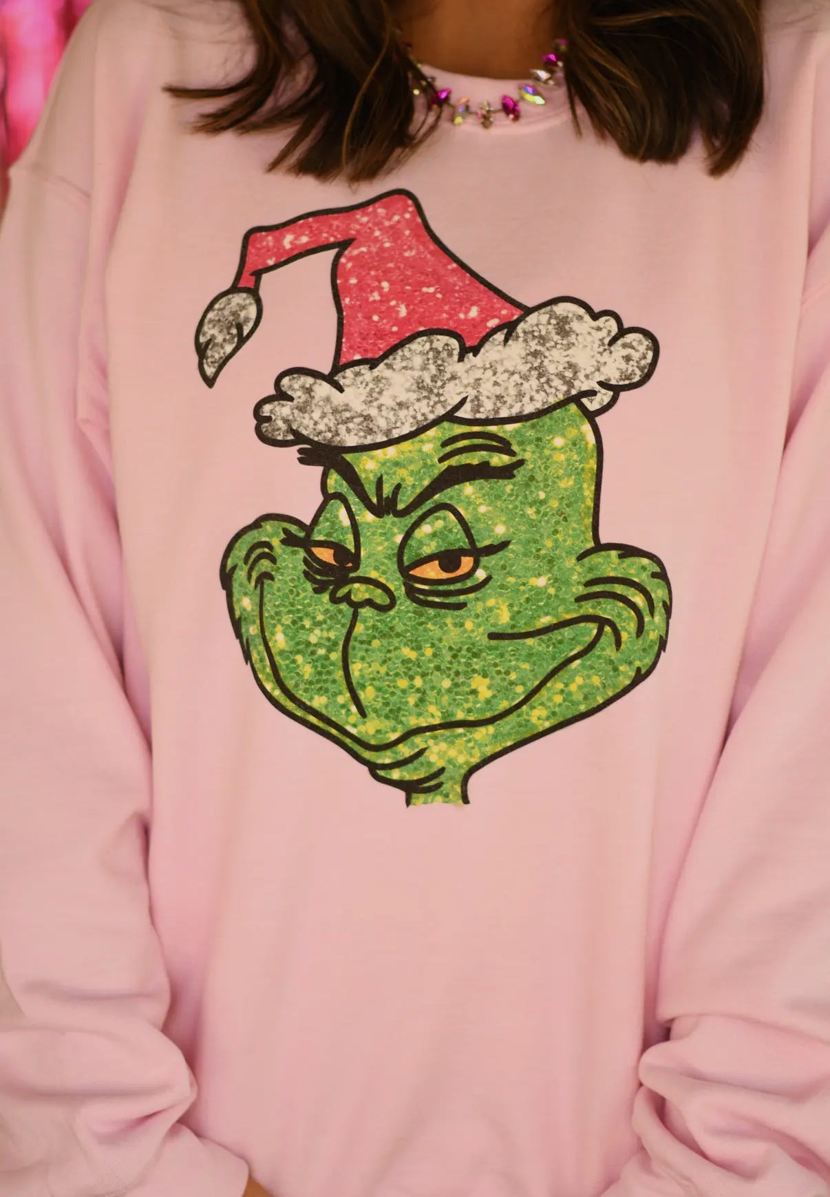 GRINCH FACE PINK SASSY CHRISTMAS SWEATSHIRT