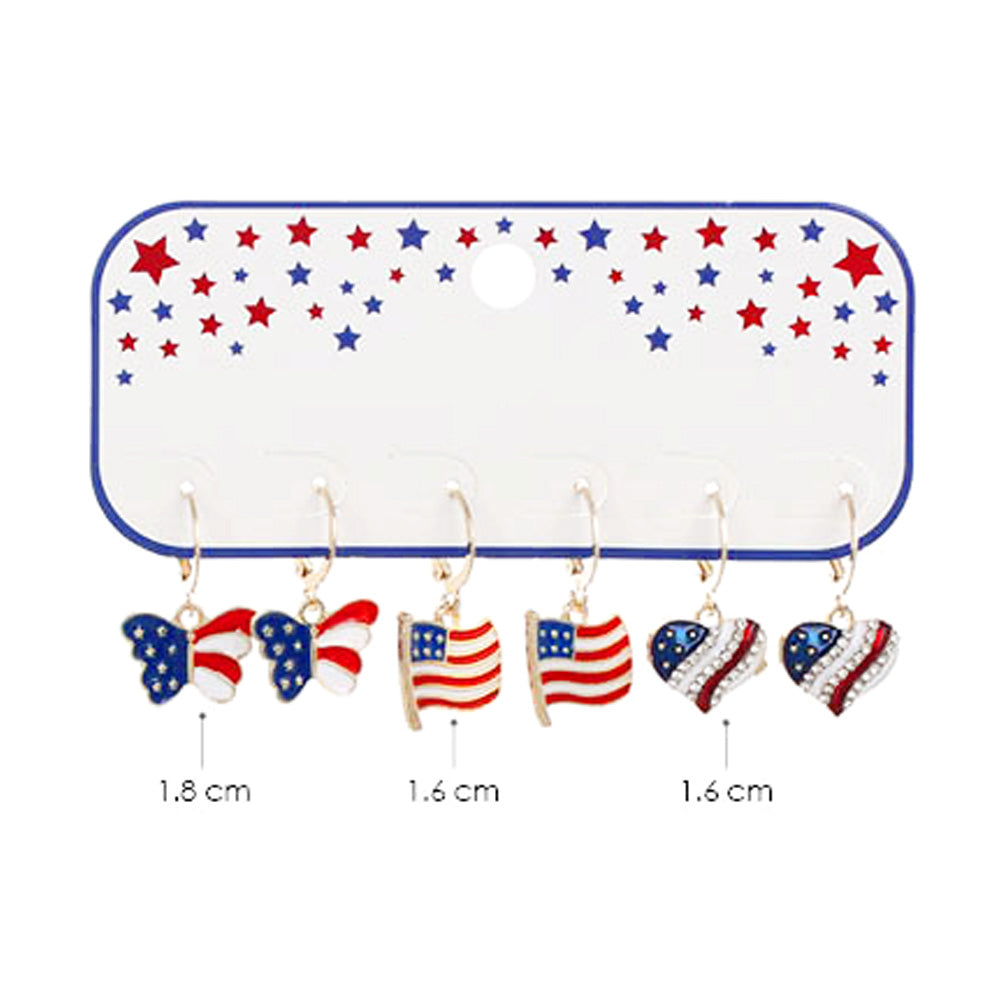 FOURTH OF JULY RWB HUGGIE HOOPS SET OF 3 EARRINGS- SALE