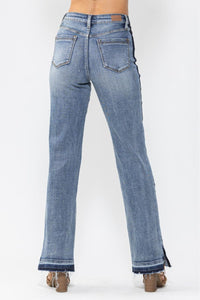 MEDIUM WASH HIGH WAIST SIDE SEAM DETAIL STRAIGHT DENIM JUDY BLUE