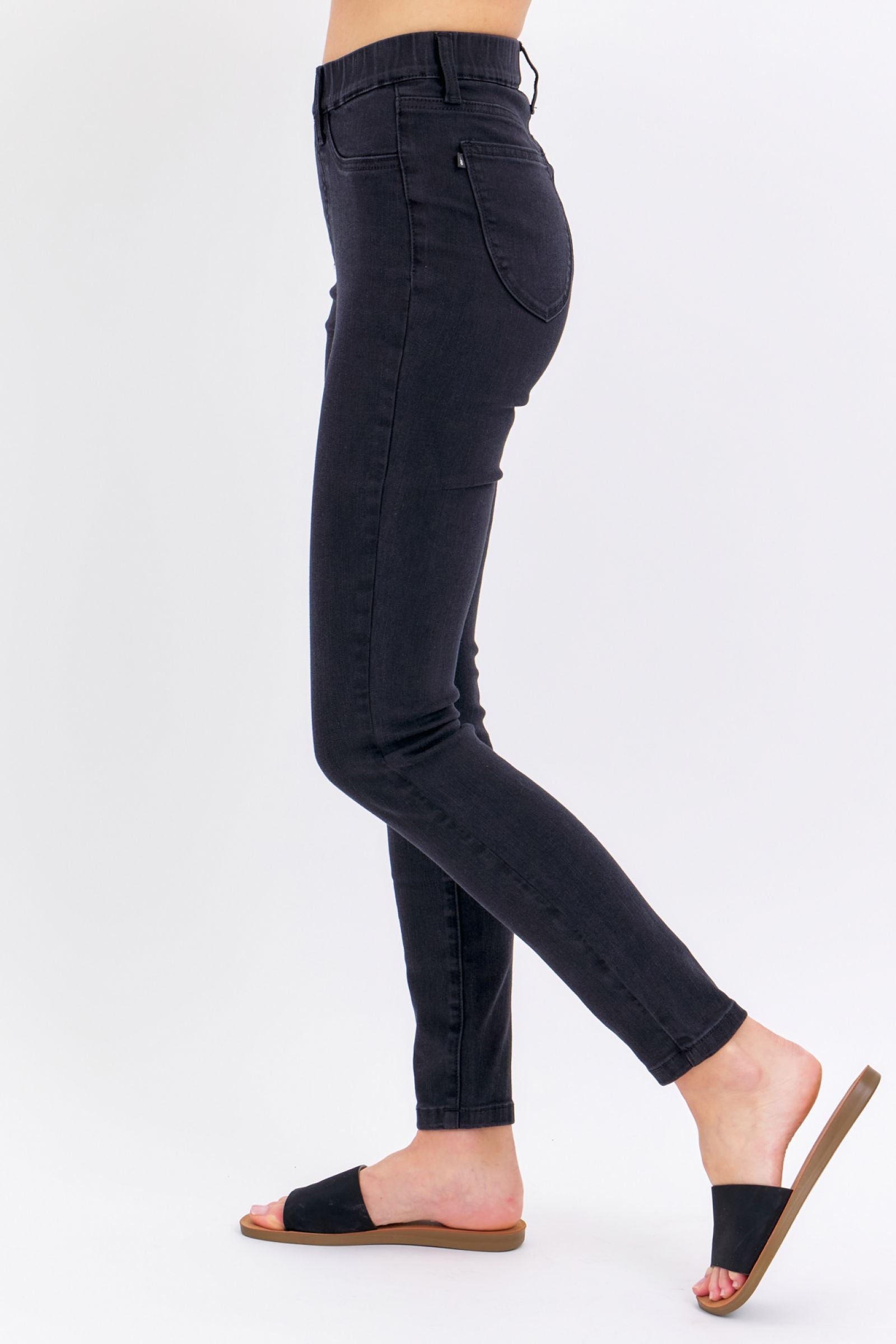 BLACK HIGH WAIST PULL ON SHIELD POCKETS SKINNY DENIM JUDY BLUE