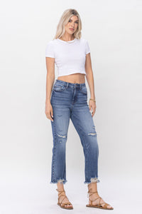 MEDIUM WASH HIGH WAIST DESTROYED CROPPED STRAIGHT JUDY BLUE DENIM-PLUS