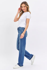 MID RISE DARKWASH DAD JEAN WITH RELEASE HEM JUDY BLUE DENIM