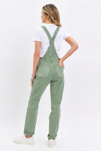 JUDY BLUE SAGE HIGH WAIST GARMENT DYED OVERALLS BOYFRIEND FIT DENIM