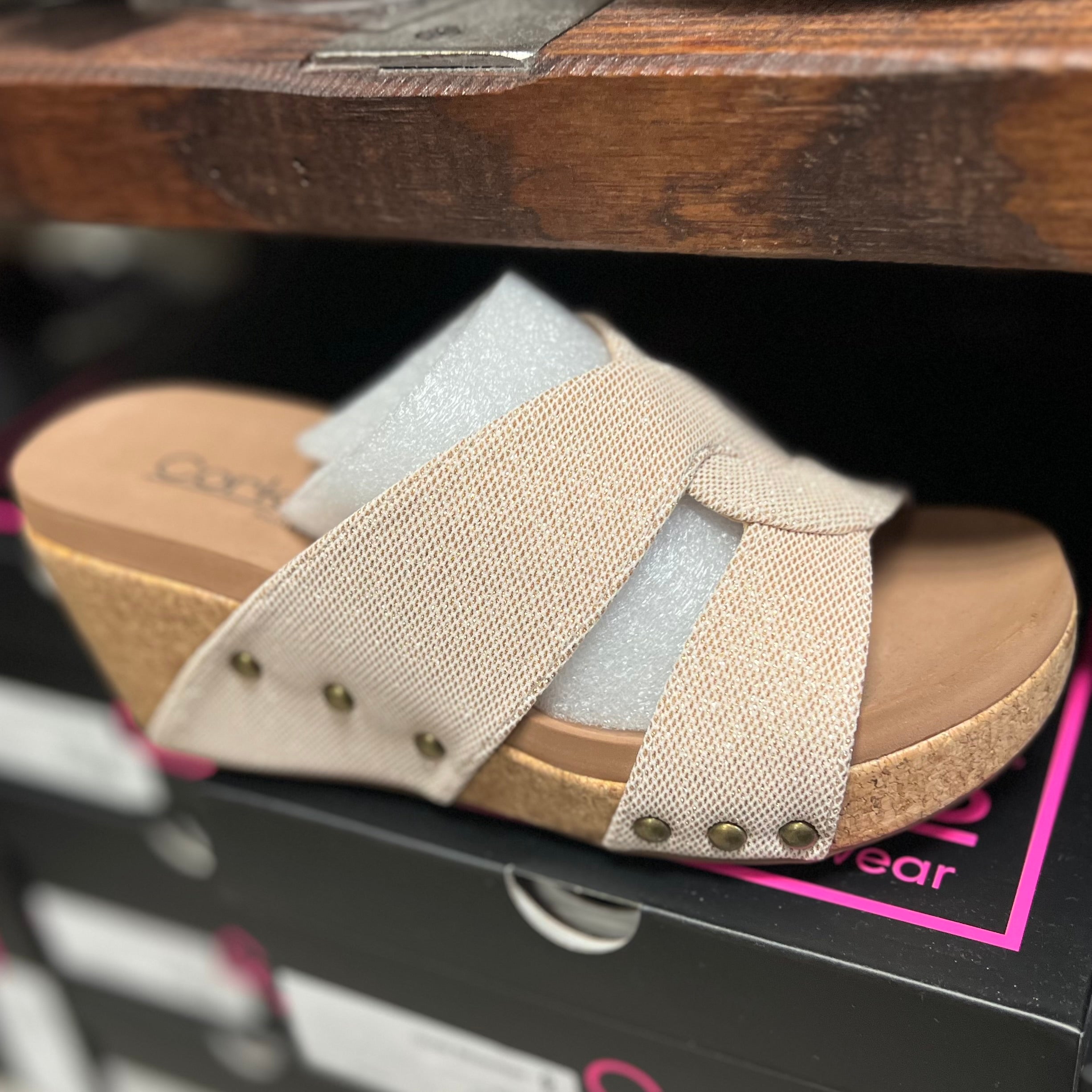 BONNY GOLD SHIMMER CORKYS SANDAL WEDGES