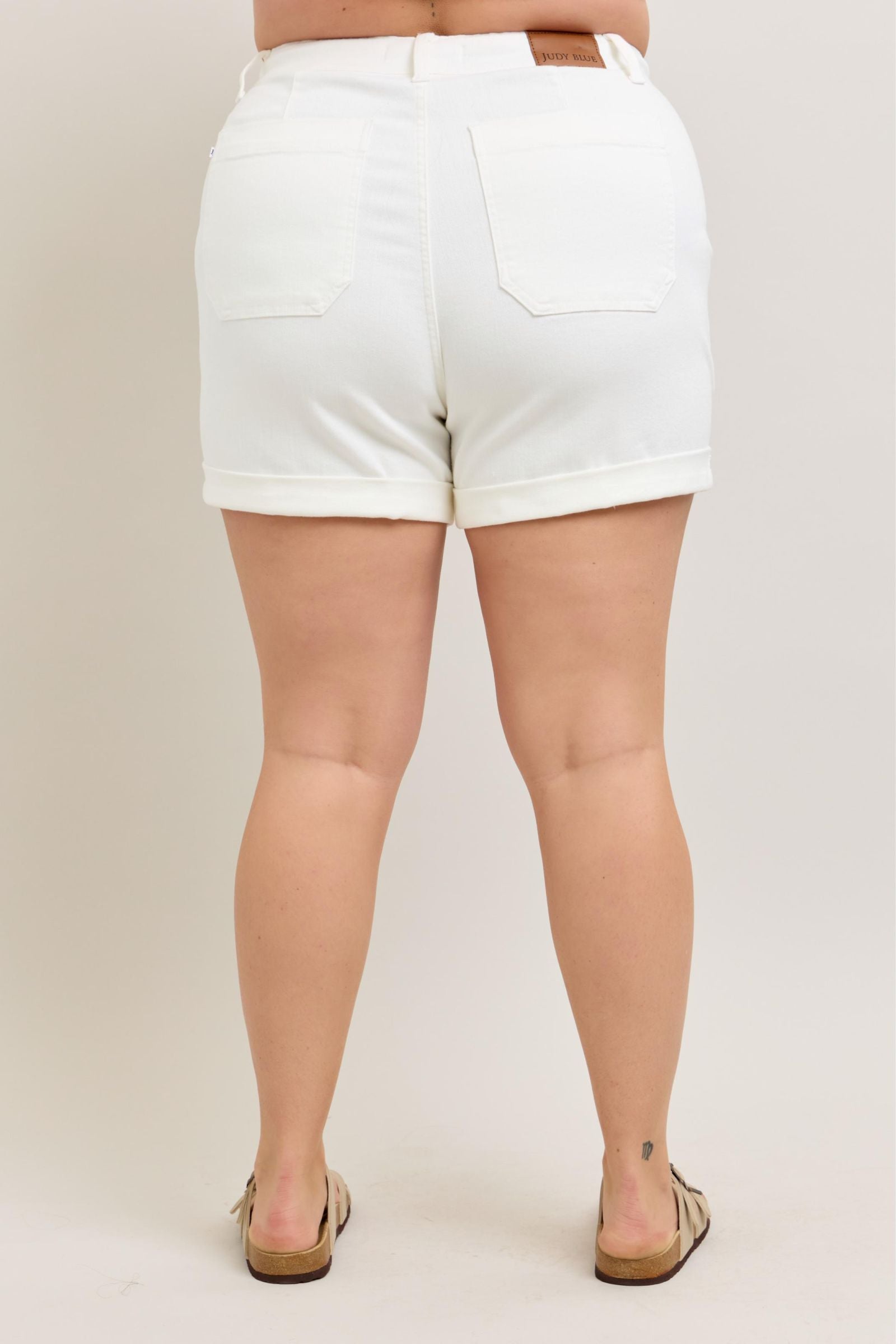 WHITE JOGGERS HIGH WAIST CUFFED JUDY BLUE DENIM SHORTS
