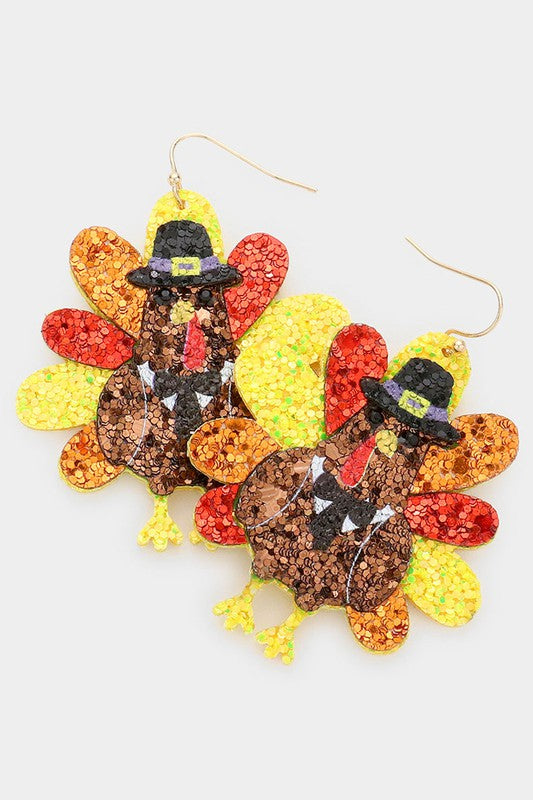 GLITTERED PUMPKIN TURKEY THANKSGIVING EARRINGS- SALE