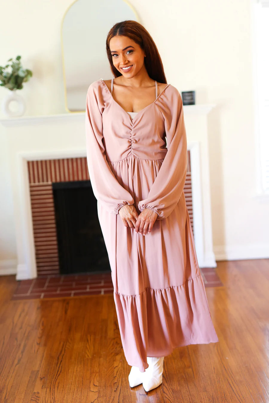 Mauve Ruched Maxi Dress-PLUS