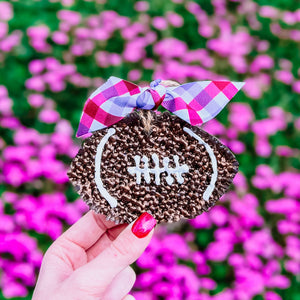 Football Freshie Bow Ties & Bourbon Red/Gray Ribbon Freshie