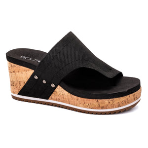 FLIRTY SPORT BLACK CORKYS SANDAL WEDGES