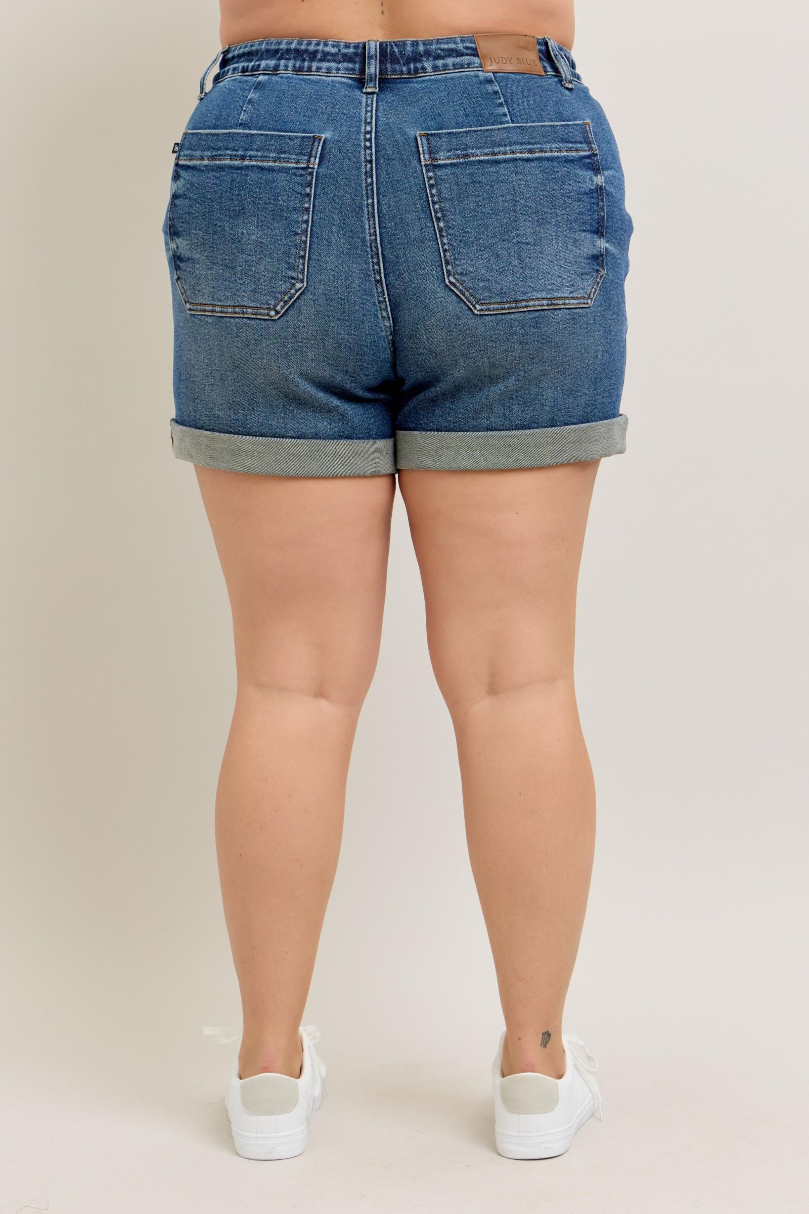 DARK WASH HIGH WAIST CUFFED JOGGER SHORTS BY JUDY BLUE DENIM