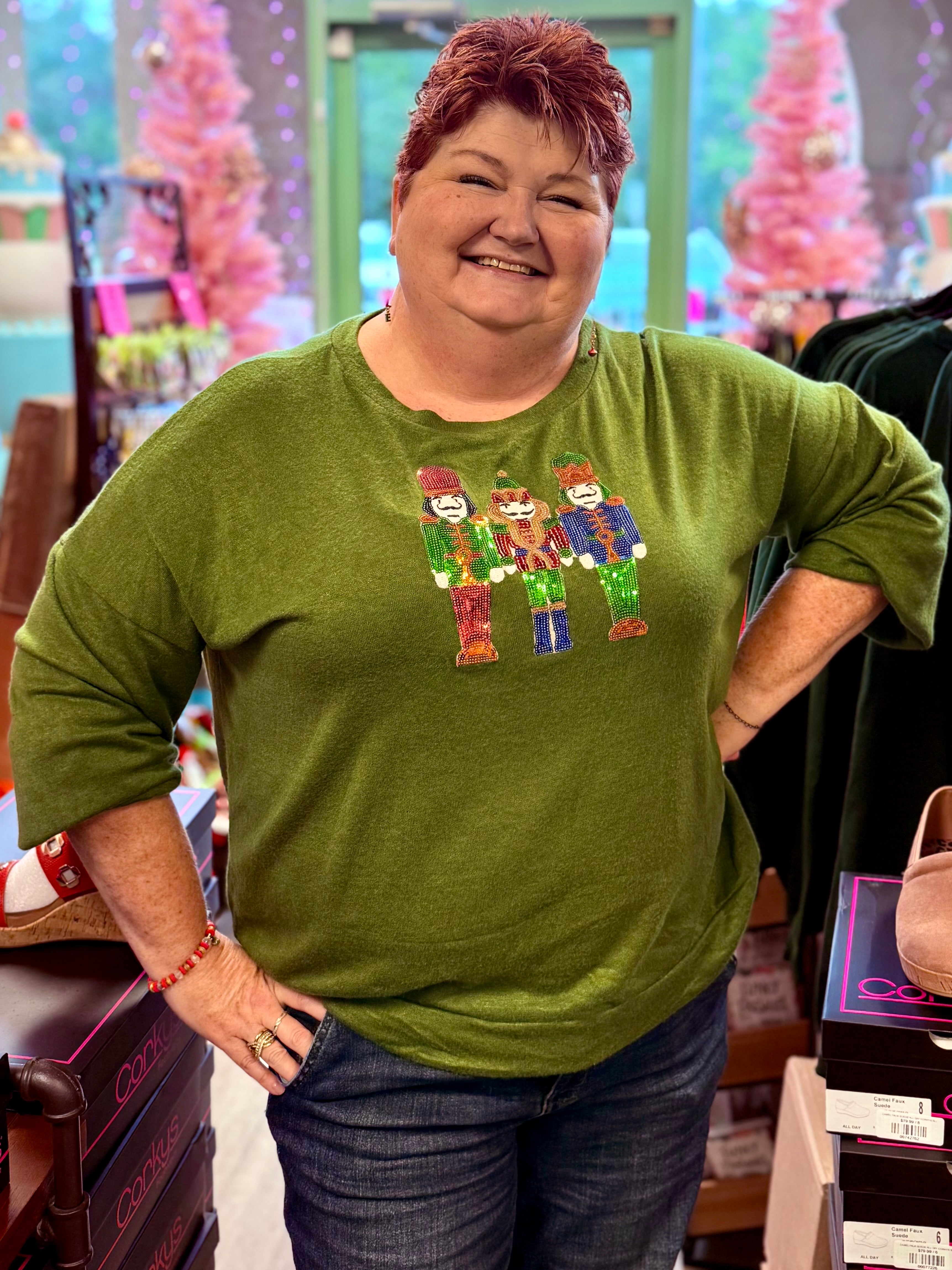 Hunter Green Nutcracker Sequins Sweater-PLUS