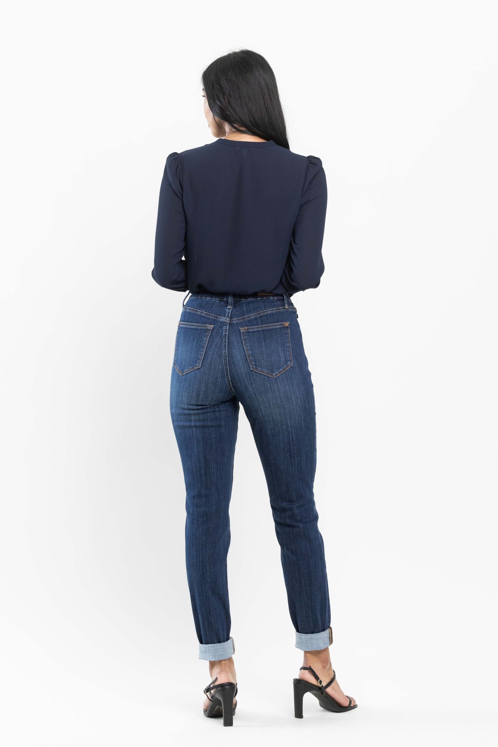 Darkwash High Waist Judy Blue Double Cuff Slim Fit Pull On Denim- SIZE 1 left.