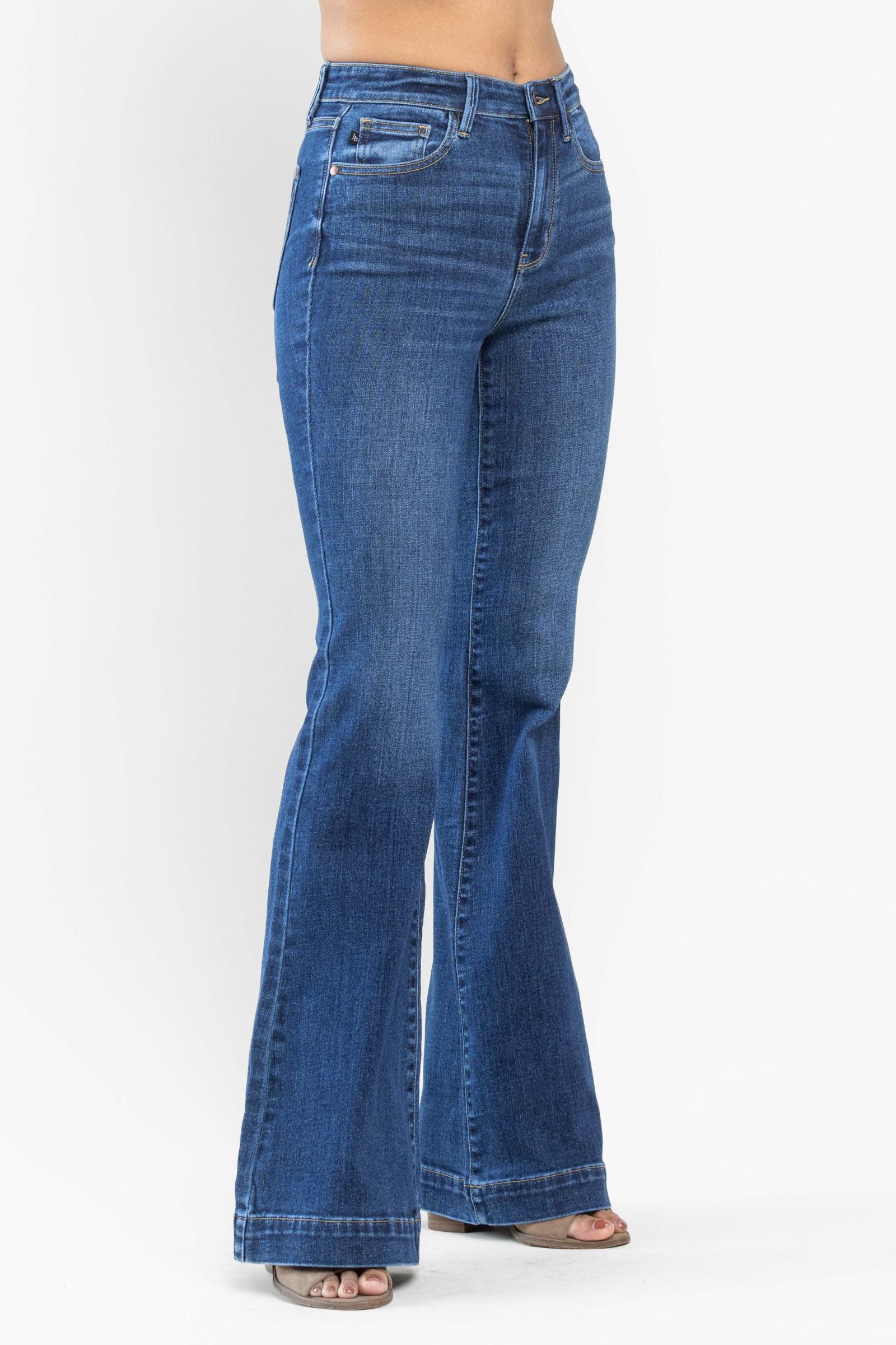 MEDIUM WASH HIGH WAIST WIDE HEM FLARE JUDY BLUE DENIM