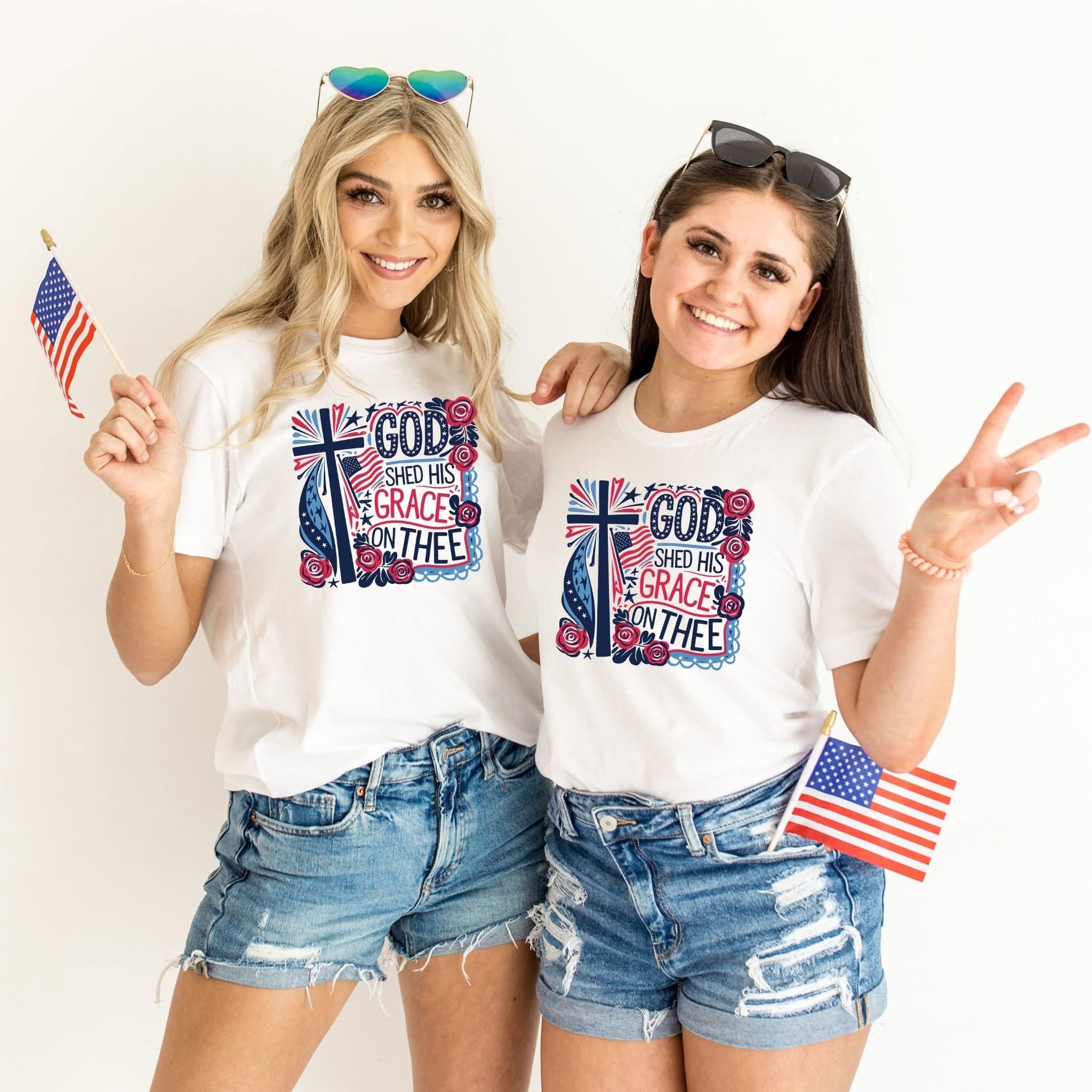 GOD SHED HIS GRACE ON THEE CREAM USA RWB SOFT STYLE TEE- SALE