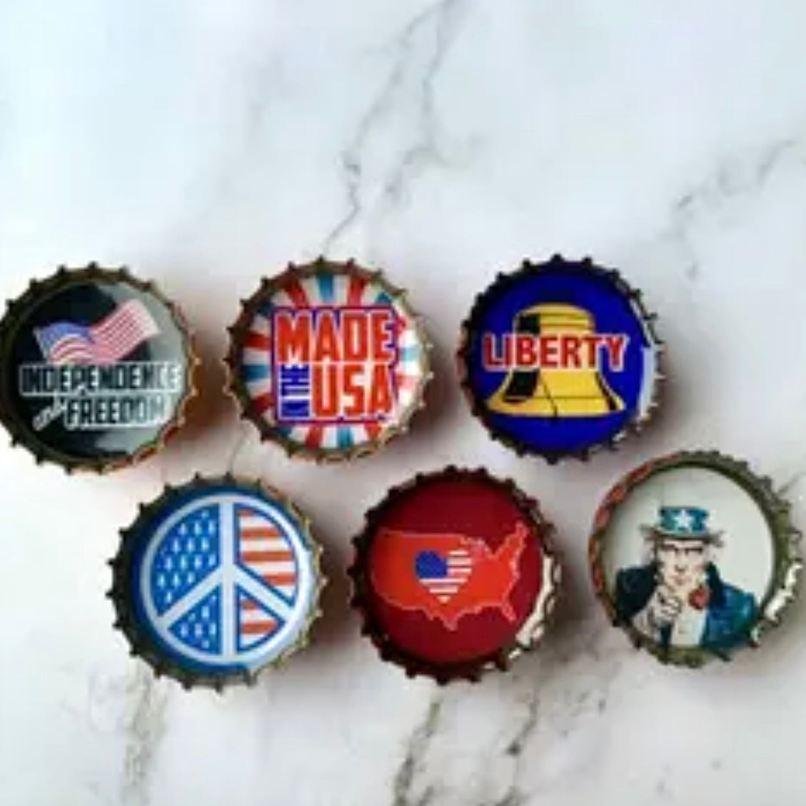 USA 4TH OF JULY HANDMADE BOTTLE CAP MAGNET BOX SETS OF 6 (MADE BY KATE) - SALE