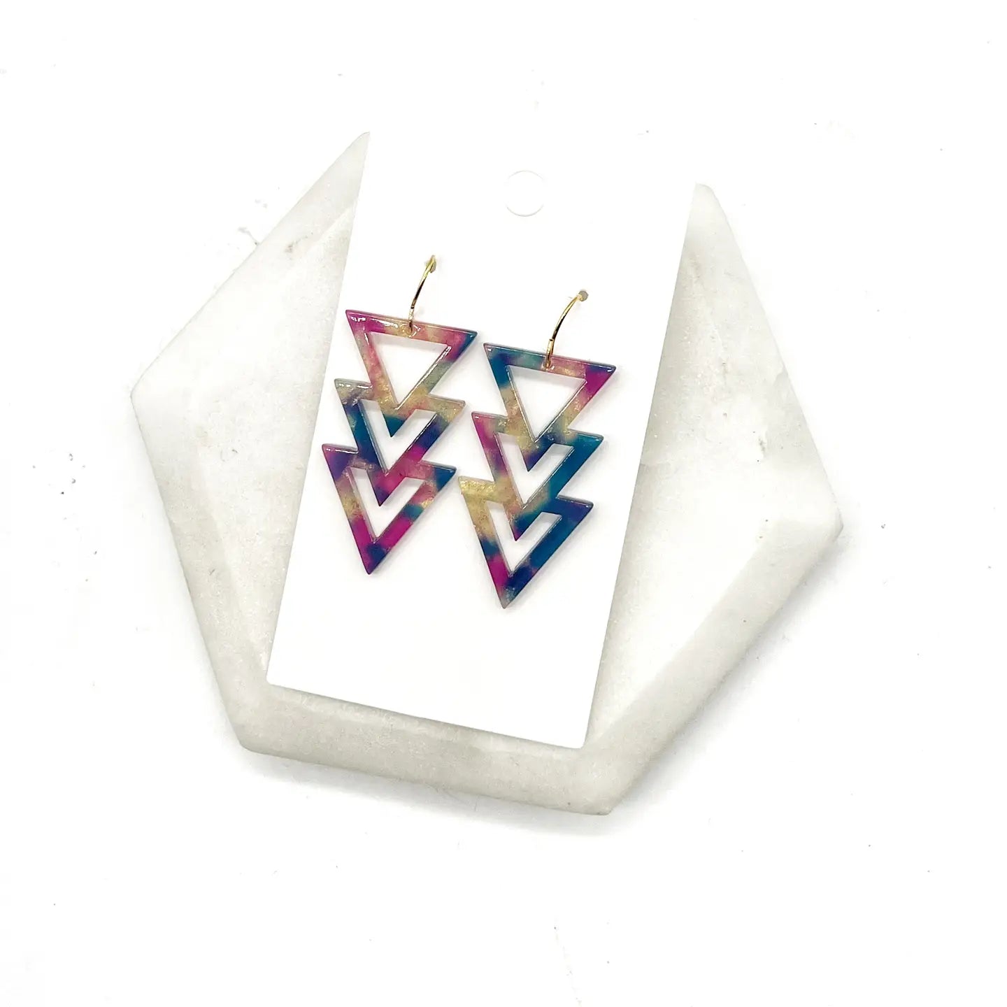 FALL TRIPLE TRIANGLE ACRYLIC STATEMENT HANDMADE BBB EARRINGS