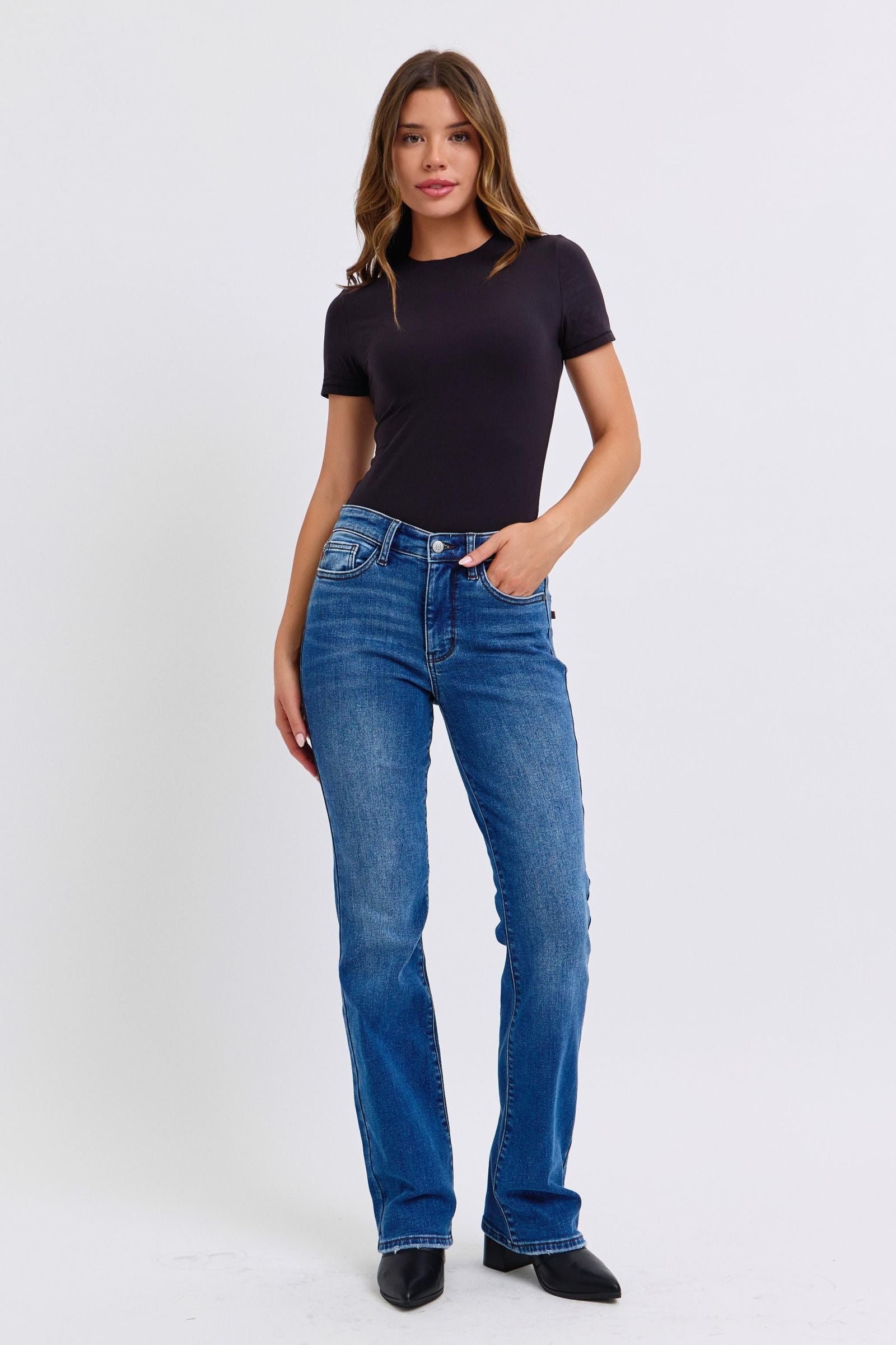 MID RISE THERMAL BOOTCUT DARKWASH JUDY BLUE DENIM